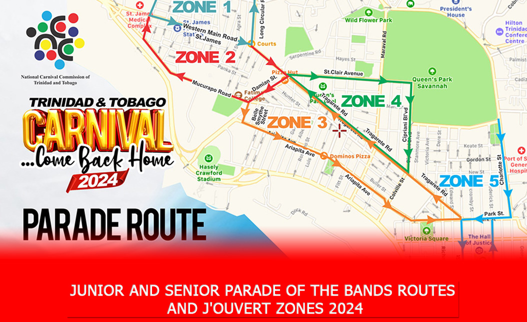 Junior and Senior Parade of the Bands Routes and J'ouvert Zones 2024